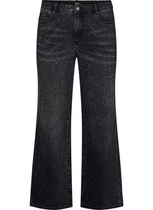 Zizzi Straight fit jeans med rhinesteiner og høy midje, Grå, Packshot image number 0