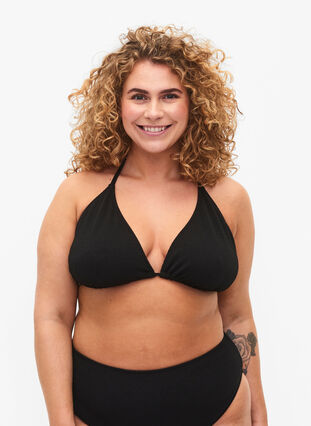 Trekantbikini med kreppet struktur, Black, Model image number 0