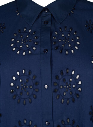 Skjortebluse med engelsk broderi og 3/4-ermer, Navy Blazer, Packshot image number 2