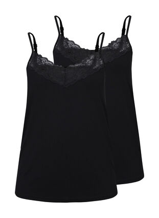 Topp i viskose med blondedetaljer, Black / Black, Packshot image number 0
