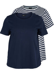 Basis T-skjorter i bomull, 2 stk., Navy/Navy Stripe