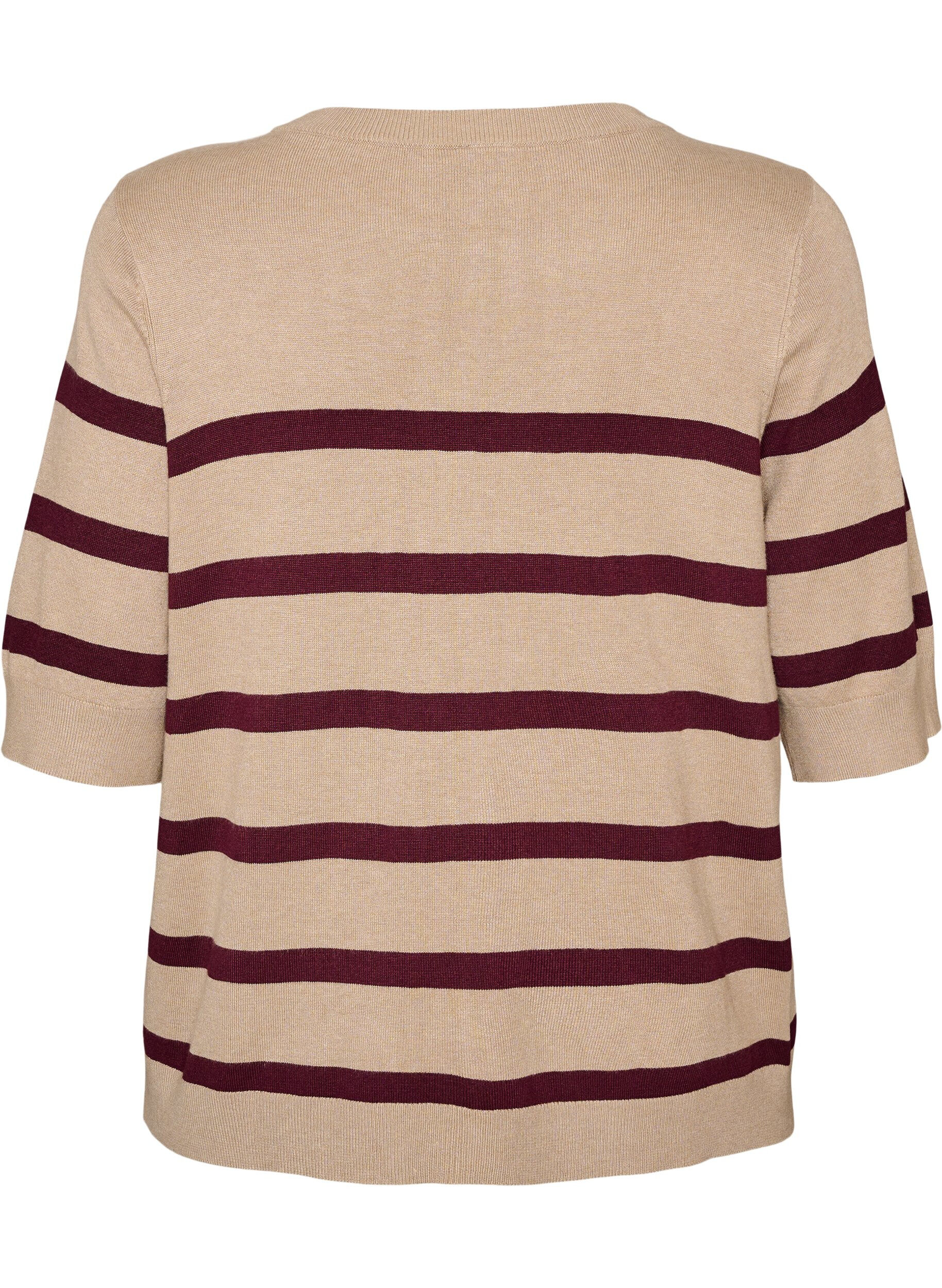 ZizziStripete strikketopp med korte ermer, Beige, Packshot image number 1