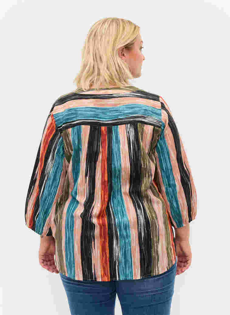Stripete bluse med 3/4-ermer, Multi Stripe AOP, Model image number 1