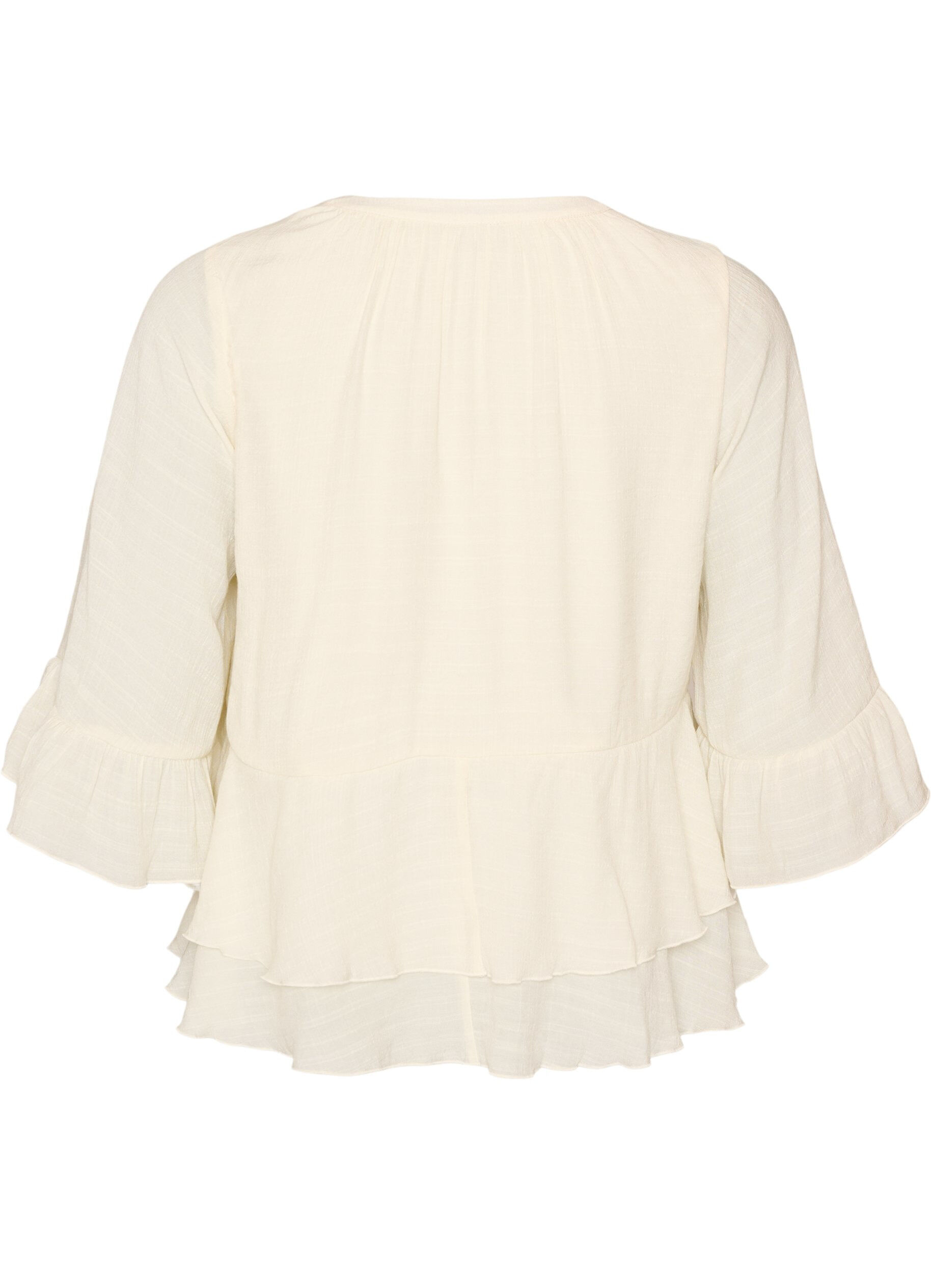 ZizziBluse med 3/4-ermer og volangdetaljer, Vanilje, Packshot image number 1