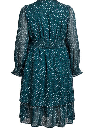 Zizzi Midikjole i chiffon med prikket mønster, Grønn, Packshot image number 1