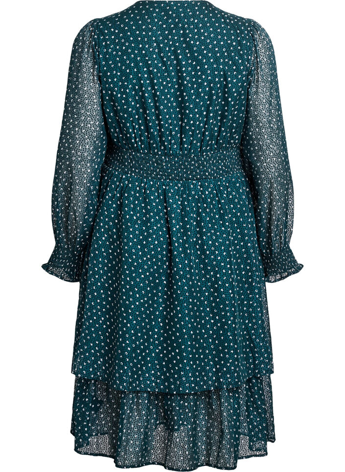 Midikjole i chiffon med prikket mønster, Grønn, Packshot image number 1