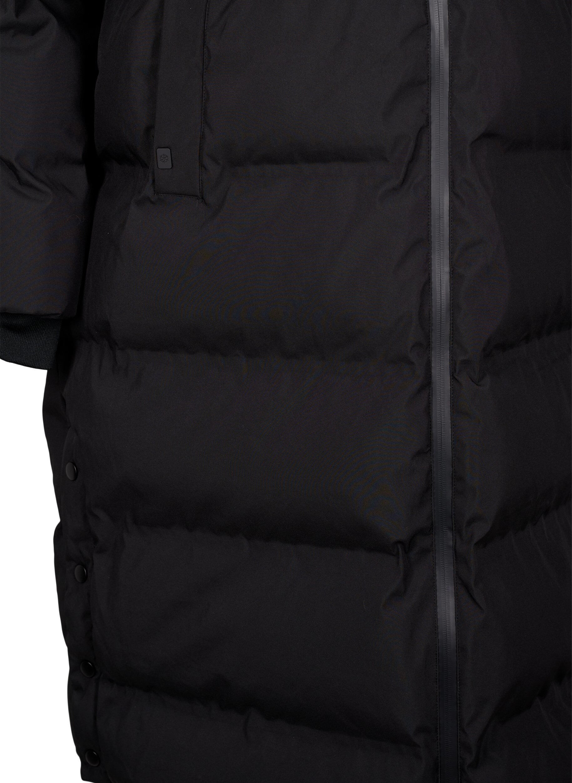 ZizziLang vinterk&aring;pe med hette, Svart, Packshot image number 3