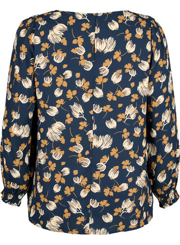 FLASH - Bluse med lange ermer og trykk	, Navy Brown Flower, Packshot image number 1