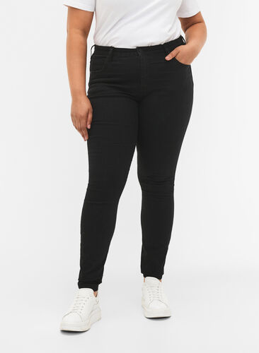 Super slim Amy jeans med høyt liv, Black, Model image number 2