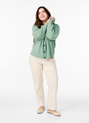 Zizzi Ribbestrikket cardigan med knapper, Grønn, Model image number 1