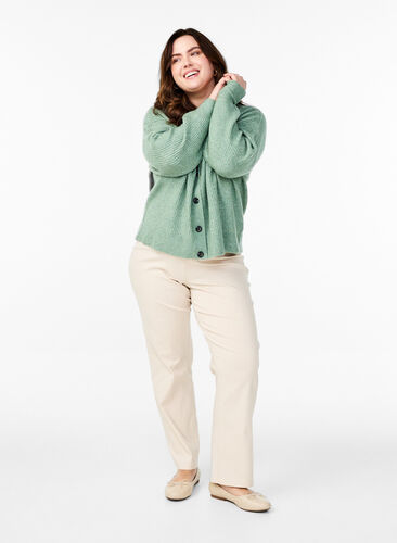 Zizzi Ribbestrikket cardigan med knapper, Grønn, Model image number 1