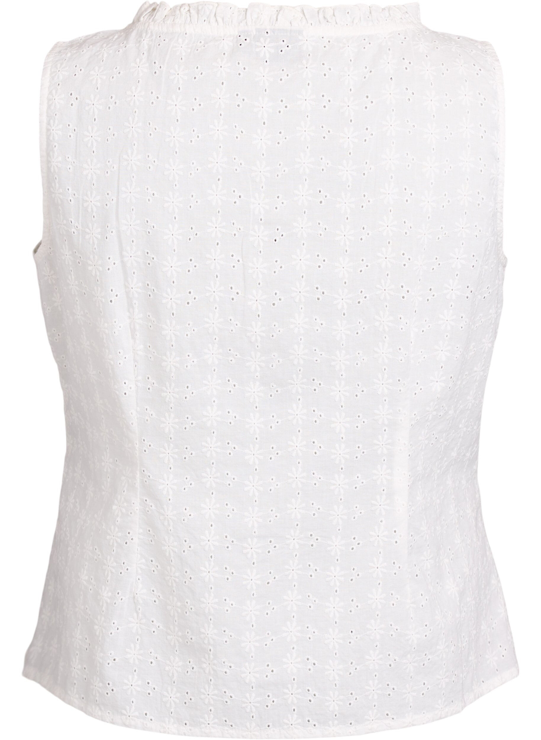 Zizzi Ermel&oslash;s bluse med broderi anglaise og volanger, Vanilje, Packshot image number 1