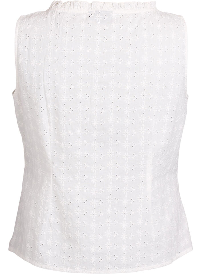 Ermel&oslash;s bluse med broderi anglaise og volanger, Vanilje, Packshot image number 1