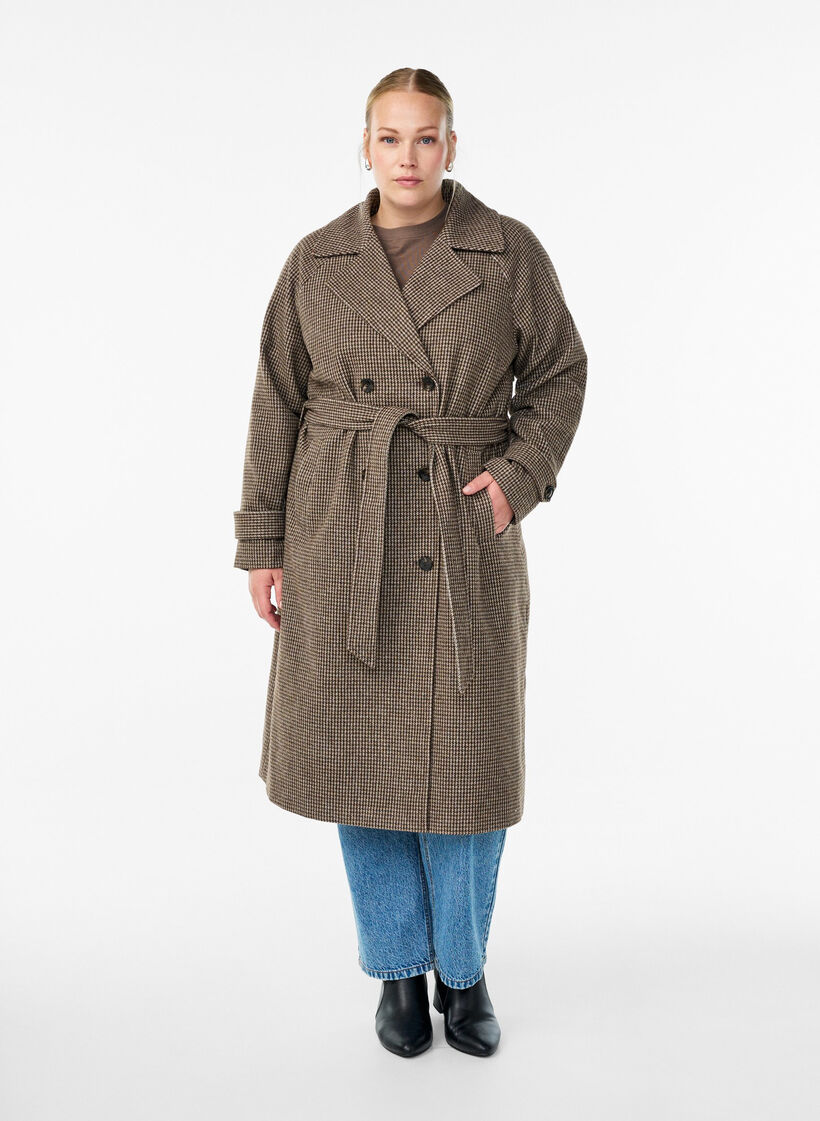 Rutete kåpe med belte, Brown Check , Model