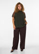Bluse med korte blondeermer og h&oslash;y hals, Gr&oslash;nn, Model image number 1