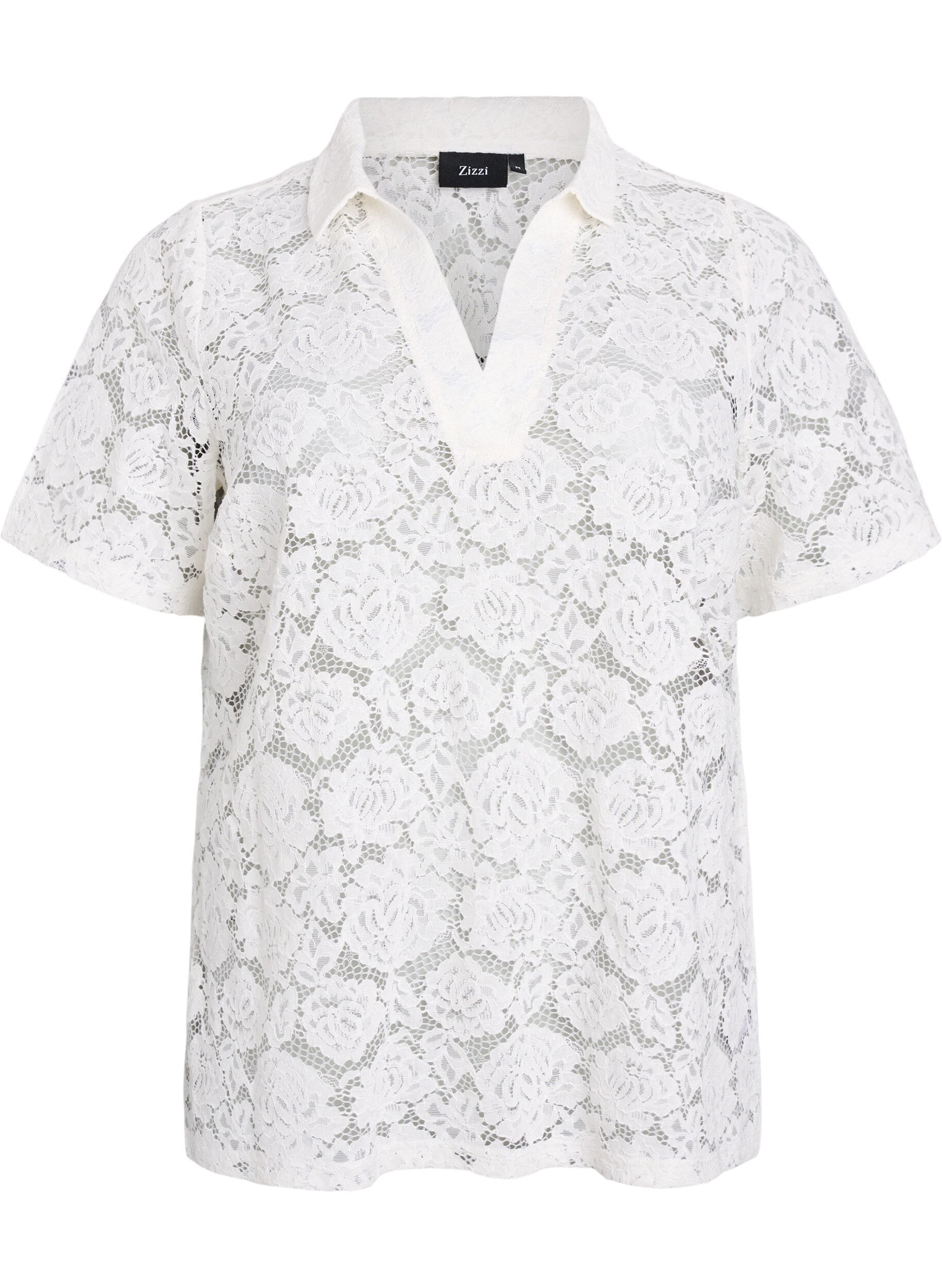 Zizzi Blondebluse med krage og V-hals, Vanilje, Packshot image number 0