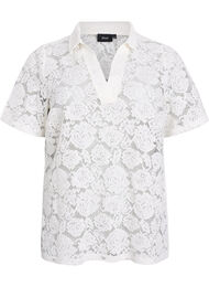 Blondebluse med krage og V-hals, Cloud Dancer