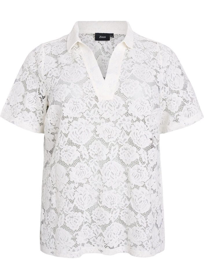 Blondebluse med krage og V-hals, Vanilje, Packshot image number 0