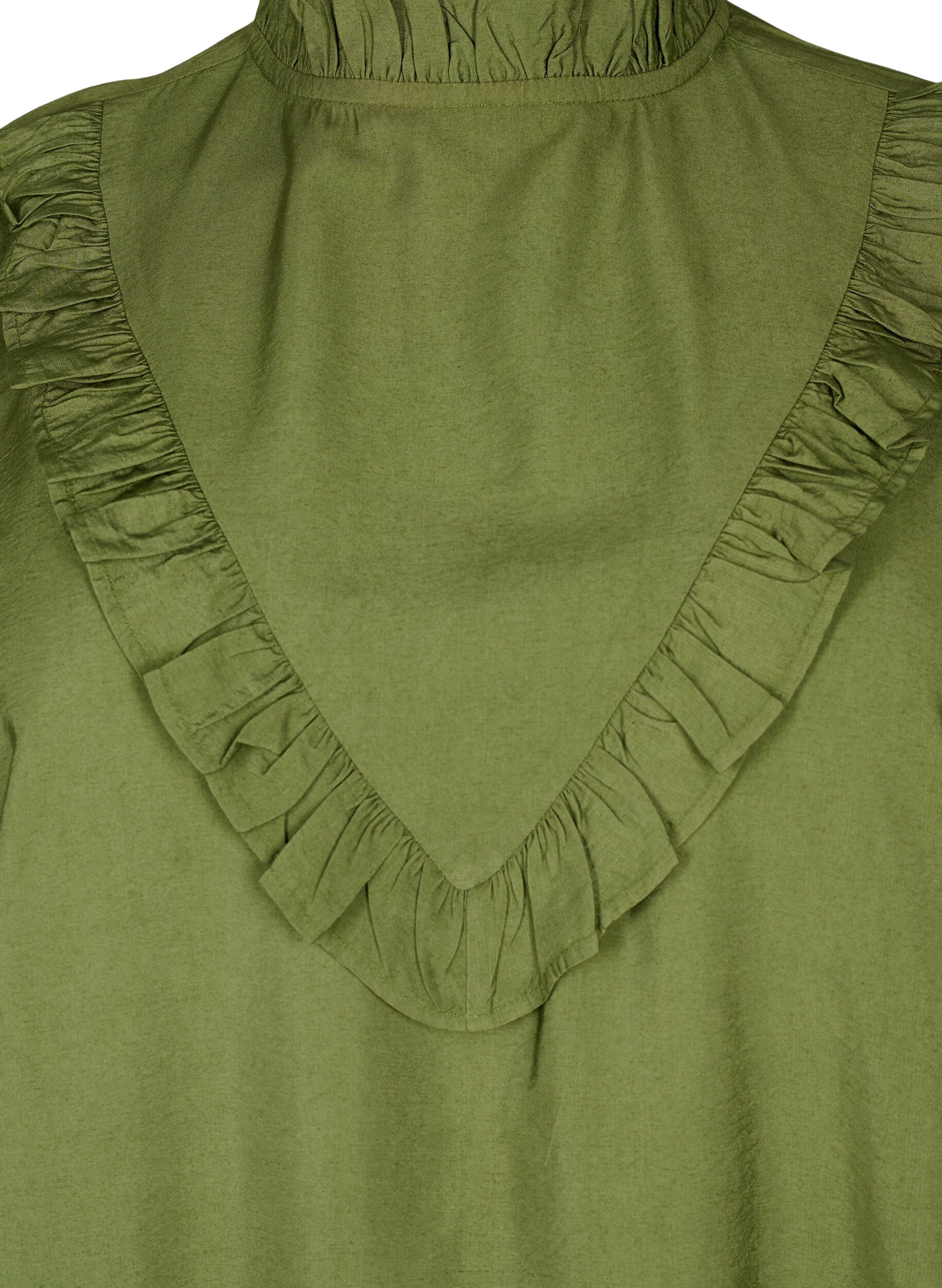 Zizzi Bluse i viskose med volanger, Loden Green, Packshot image number 2