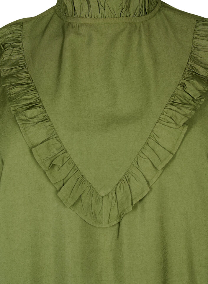 Bluse i viskose med volanger, Loden Green, Packshot image number 2