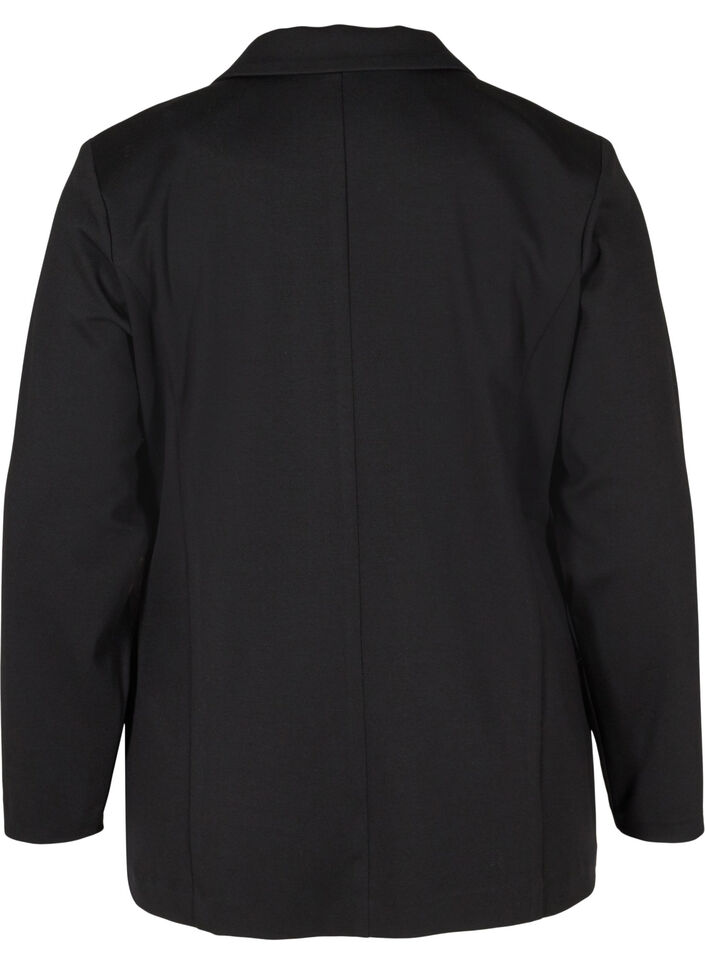 Enkel blazer med knapp og pyntelommer, Black, Packshot image number 1