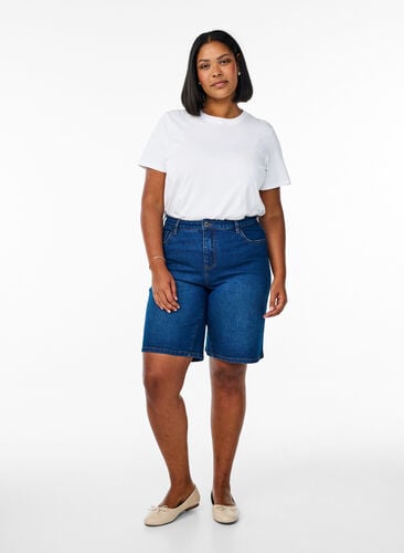 Zizzi FLASH - Løse denimshorts med høy midje, Blå, Model image number 1