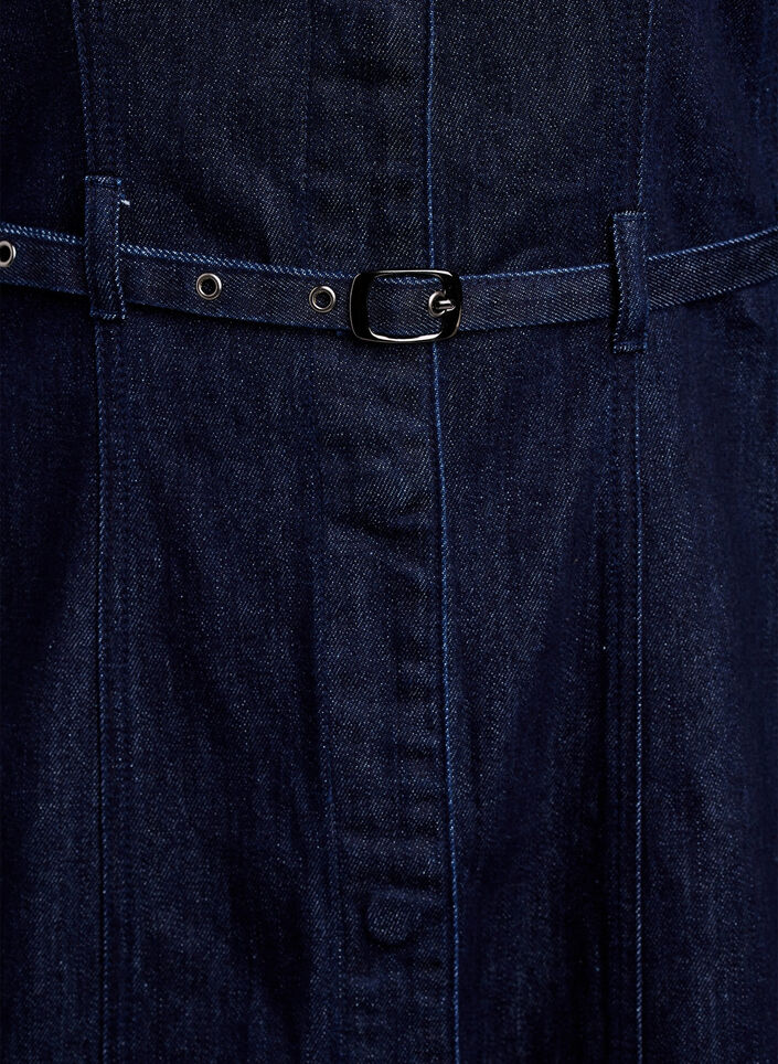 Denimkjole med belte og 3/4-ermer, Bl&aring;, Packshot image number 3