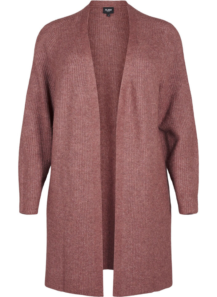 FLASH - Ribbestrikket cardigan med splitter, Rose Brown Melange, Packshot image number 0