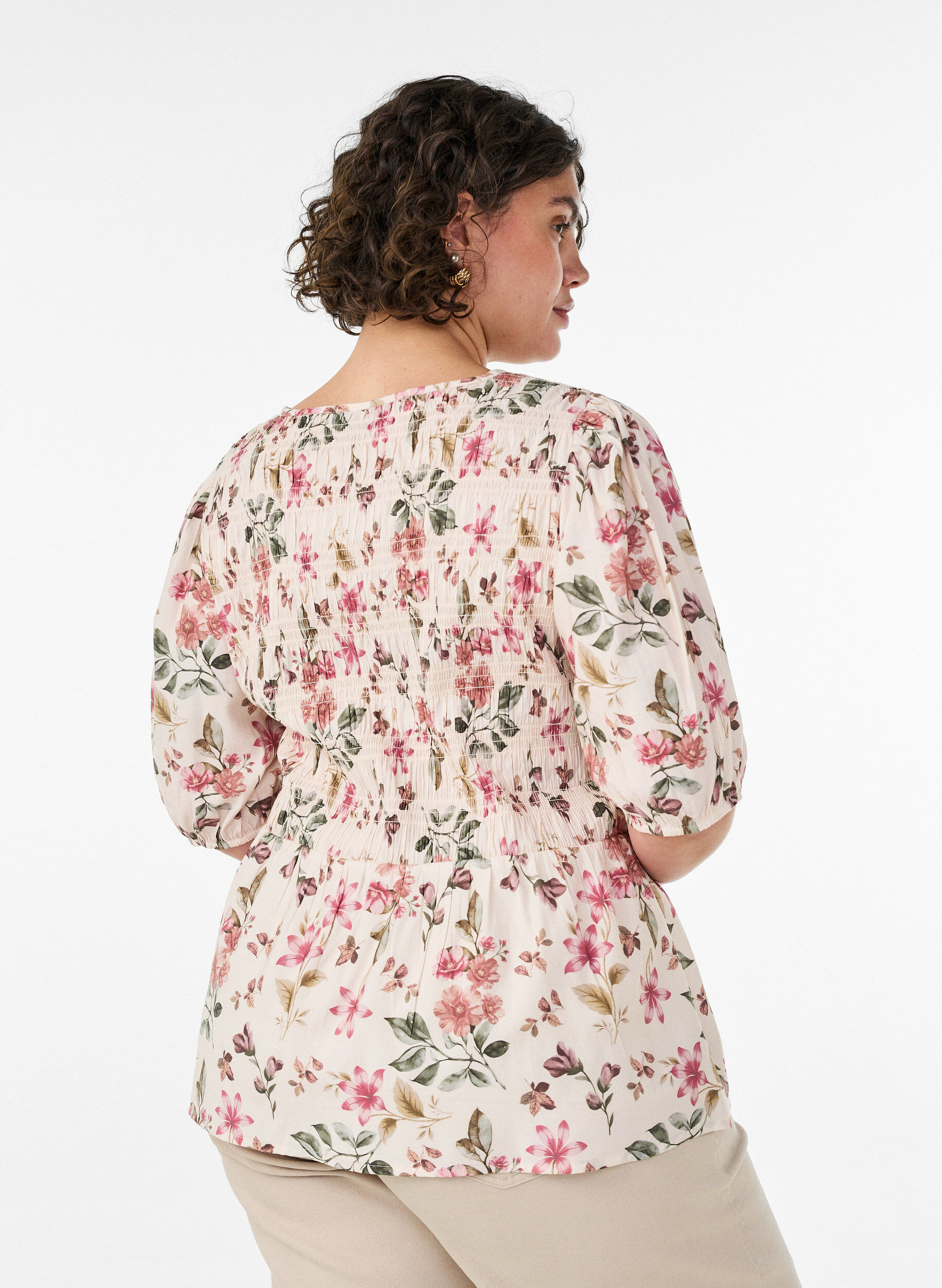 ZizziViskosebluse med smokk og peplumeffekt, Vanilje, Model image number 2