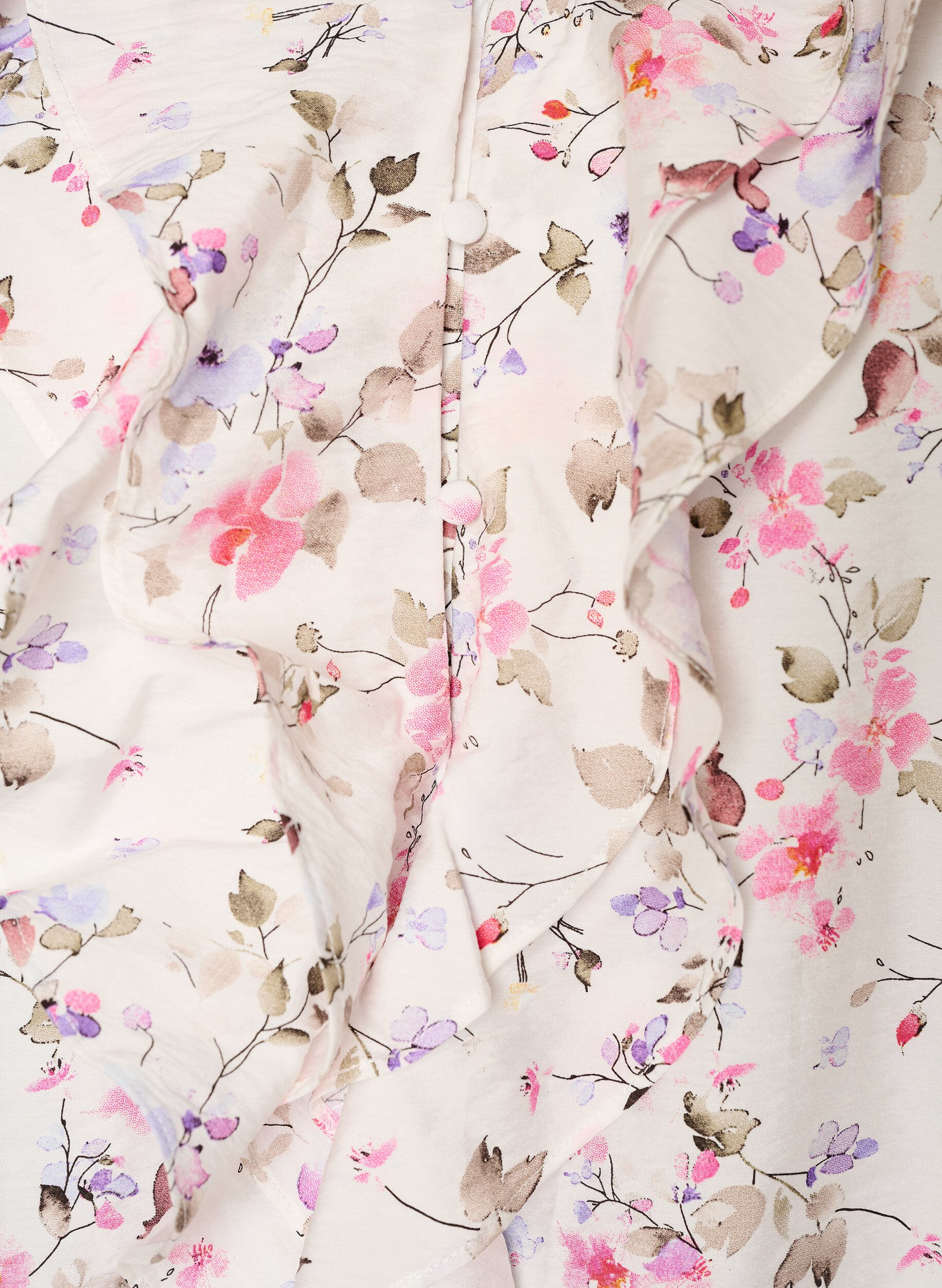ZizziViskose bluse med blomstertrykk og 3/4 ermer, Vanilje, Packshot image number 2
