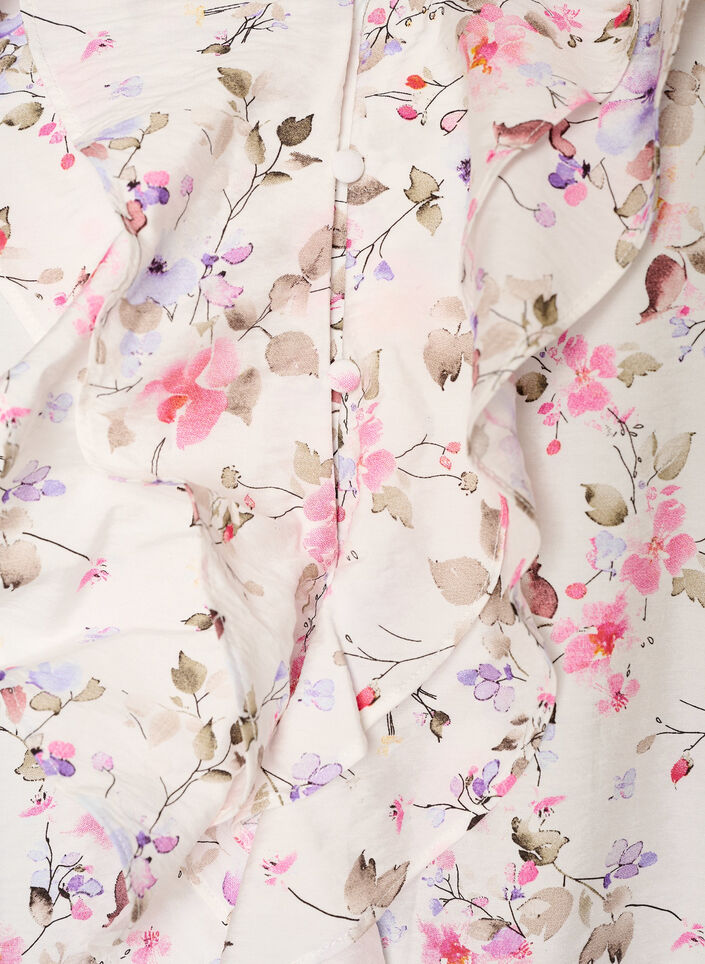 Viskose bluse med blomstertrykk og 3/4 ermer, Vanilje, Packshot image number 2