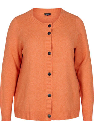 Kort strikket cardigan med kontrastfargede knapper, Mandarin Orange Mel, Packshot image number 0