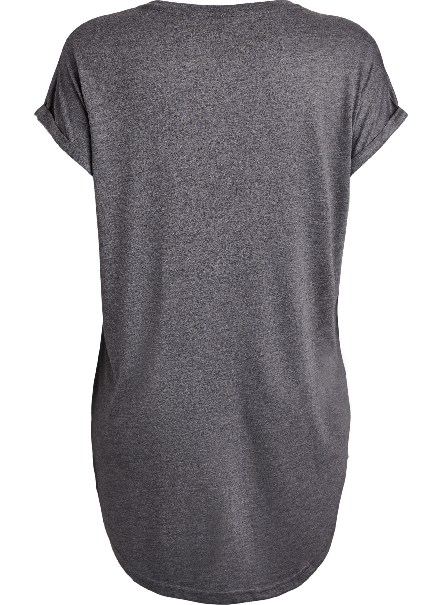 ZizziNattkjole med korte ermer og tekstprint, Svart, Packshot image number 1