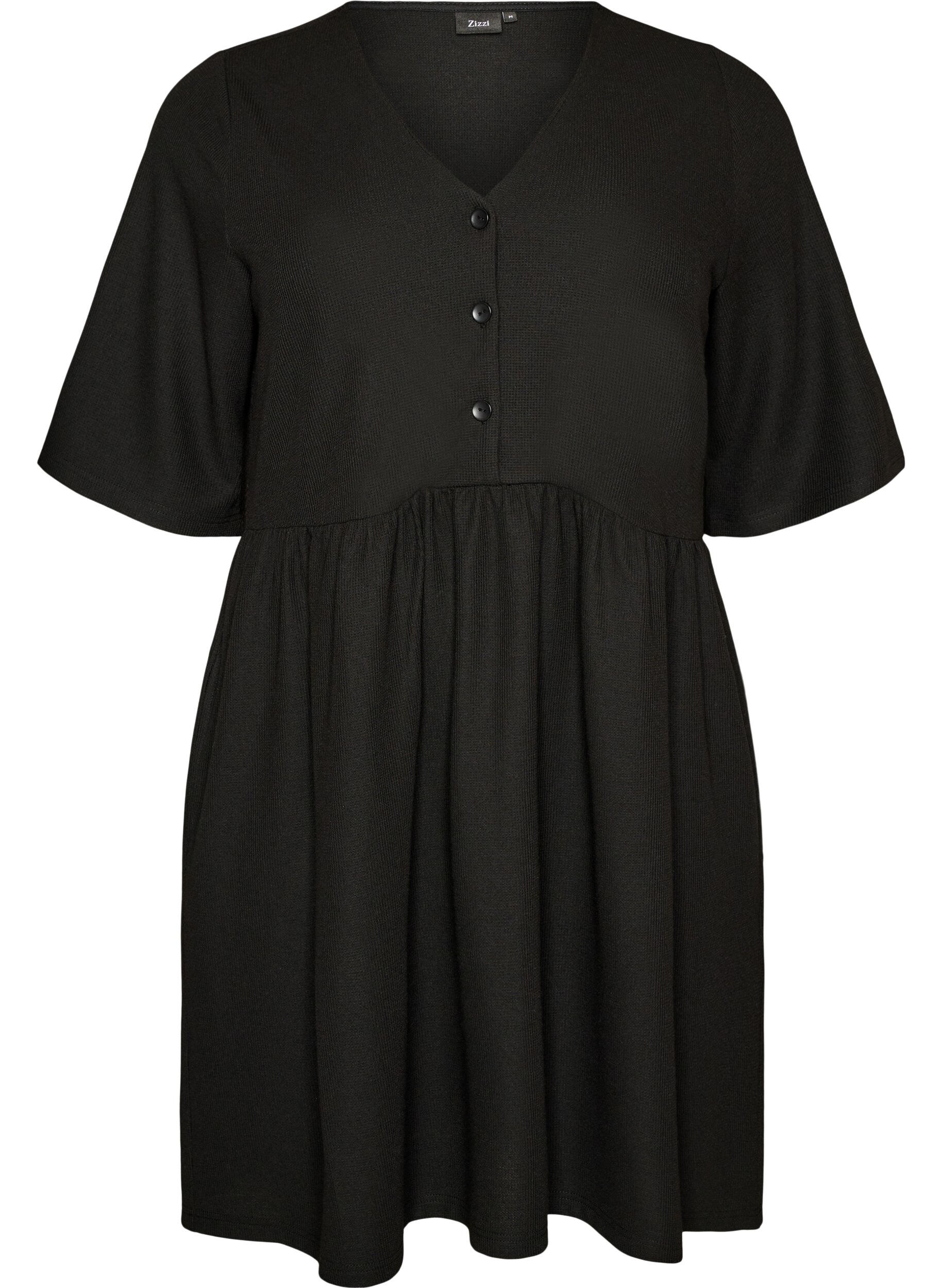ZizziKjole med ribbet tekstur og empirelinje, Svart, Packshot image number 0