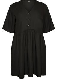 Kjole med ribbet tekstur og empirelinje, Svart