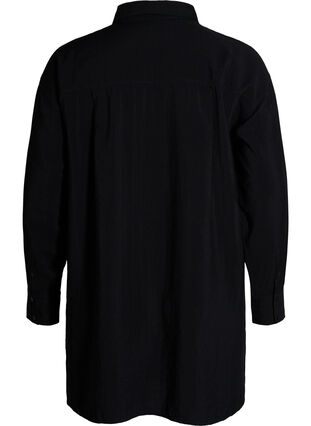 Lang viskoseskjorte med lommer og splitt, Black, Packshot image number 1