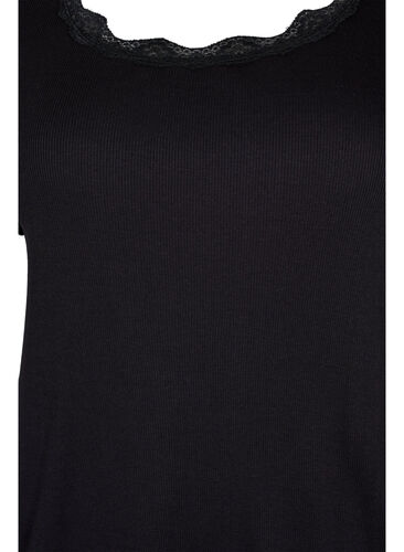 Kortermet pysjamasgenser med blondekant, Black, Packshot image number 2