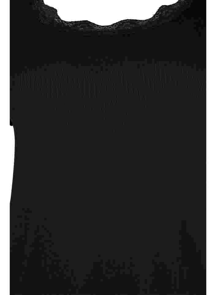 Kortermet pysjamasgenser med blondekant, Black, Packshot image number 2
