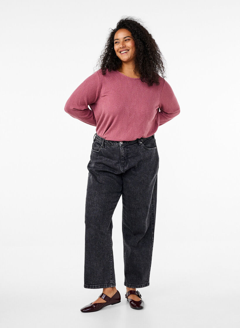 Mønstret bluse med lange ermer, Brun, Model image number 1