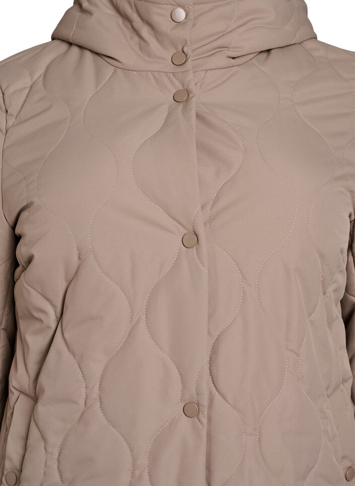 Mellomlang quiltet jakke med hette, Brun, Packshot image number 2