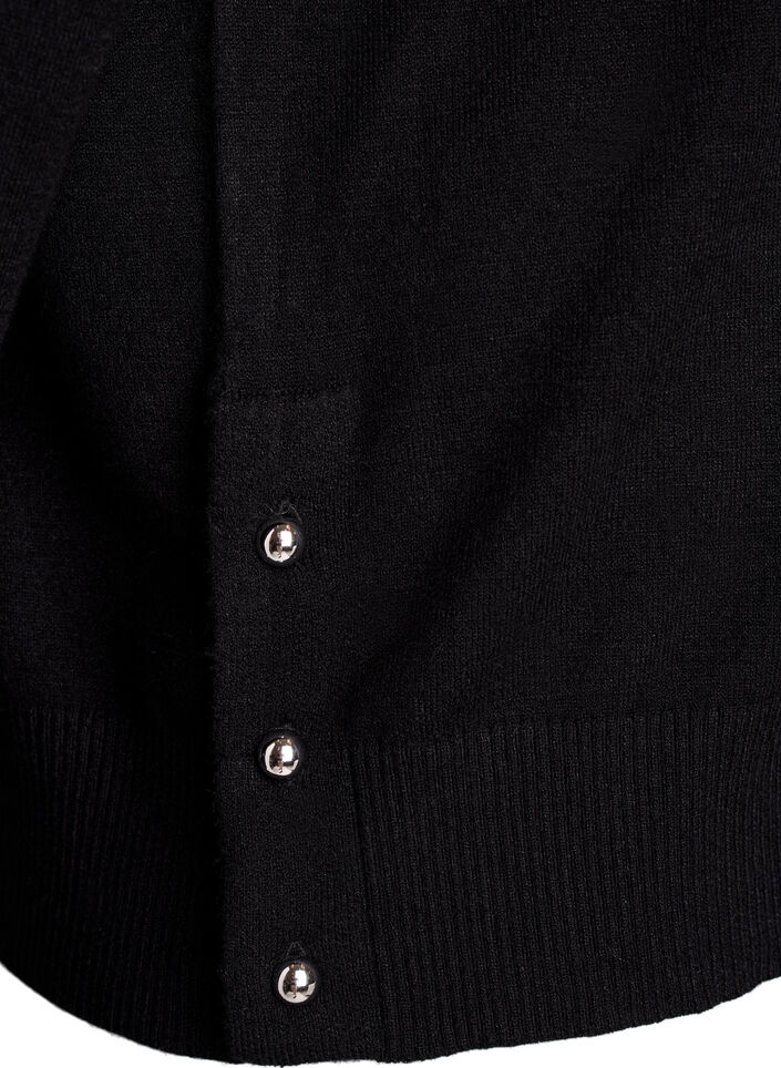 Strikkebluse med høy hals og knapper på siden, Svart, Packshot image number 3