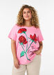 Bomulls T-skjorte med trykk foran, Rosa, Model image number 0