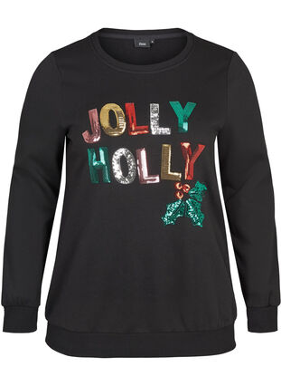 Sweatshirt til jul med paljetter, Black, Packshot image number 0