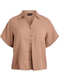 Bluse i bomullsmusselin med korte ermer, Brun