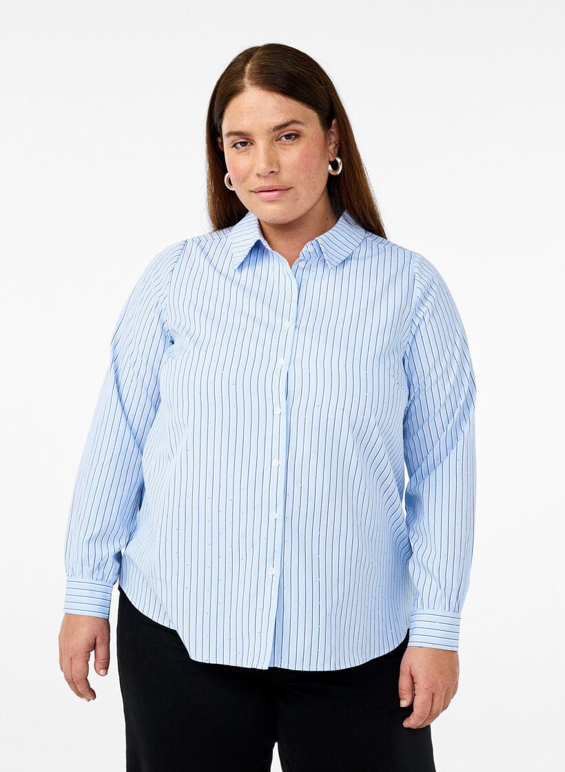 Stripete skjorte med nagler, Blå, Model image number 0