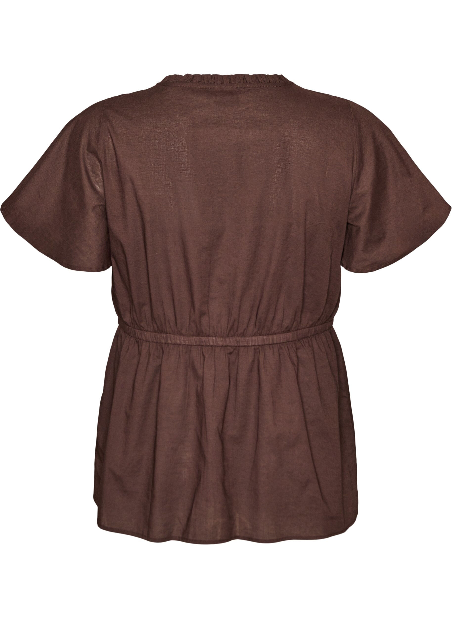 ZizziBluse i bomull med knytesnor og elastisk midje, Brun, Packshot image number 1