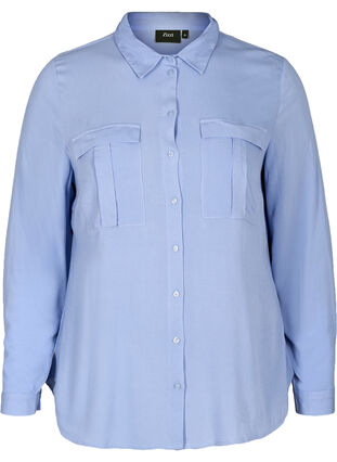 Viskoseskjorte med lommer på brystet, Blue Heron, Packshot image number 0