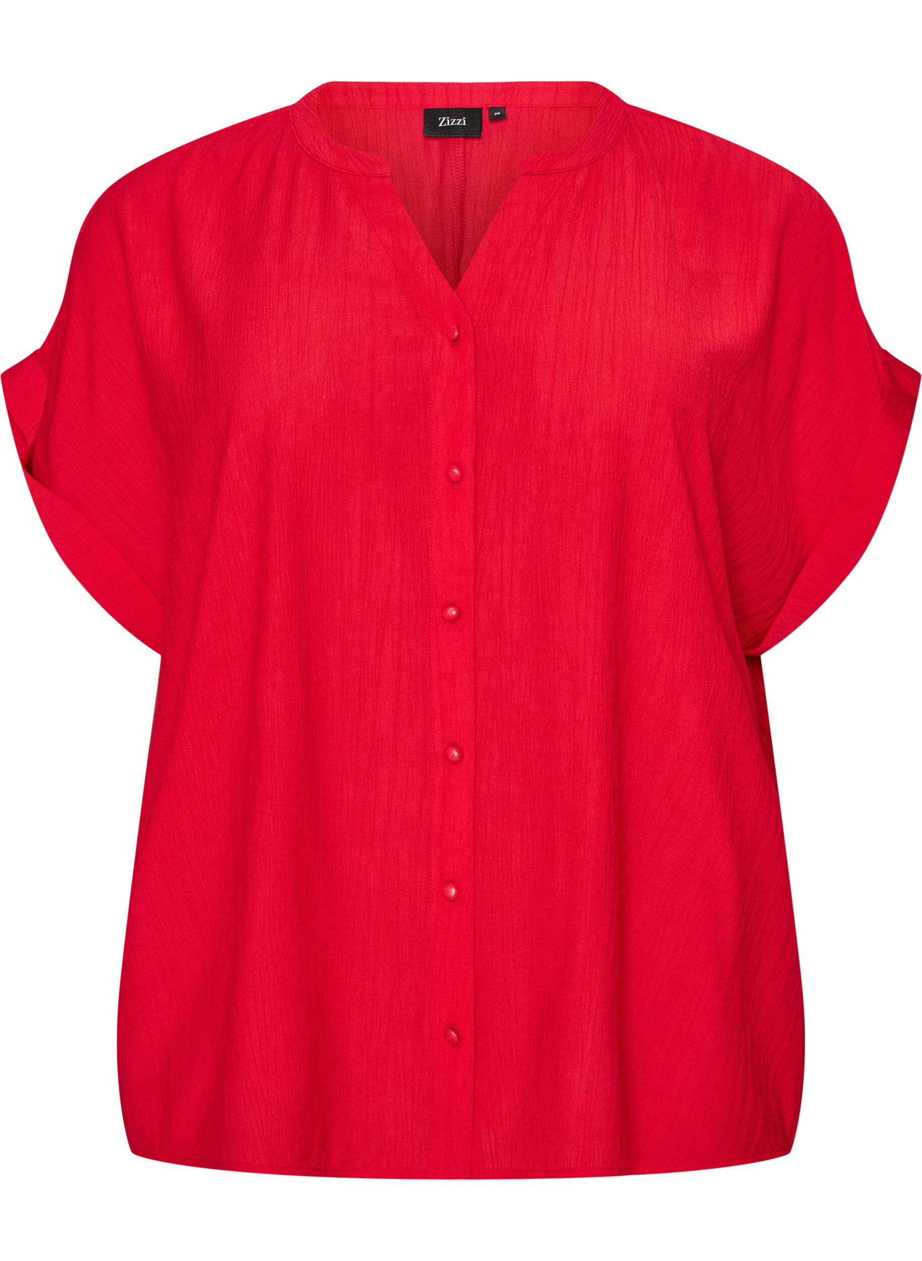 ZizziViskosebluse med knapper og tekstur, R&oslash;d, Packshot image number 0