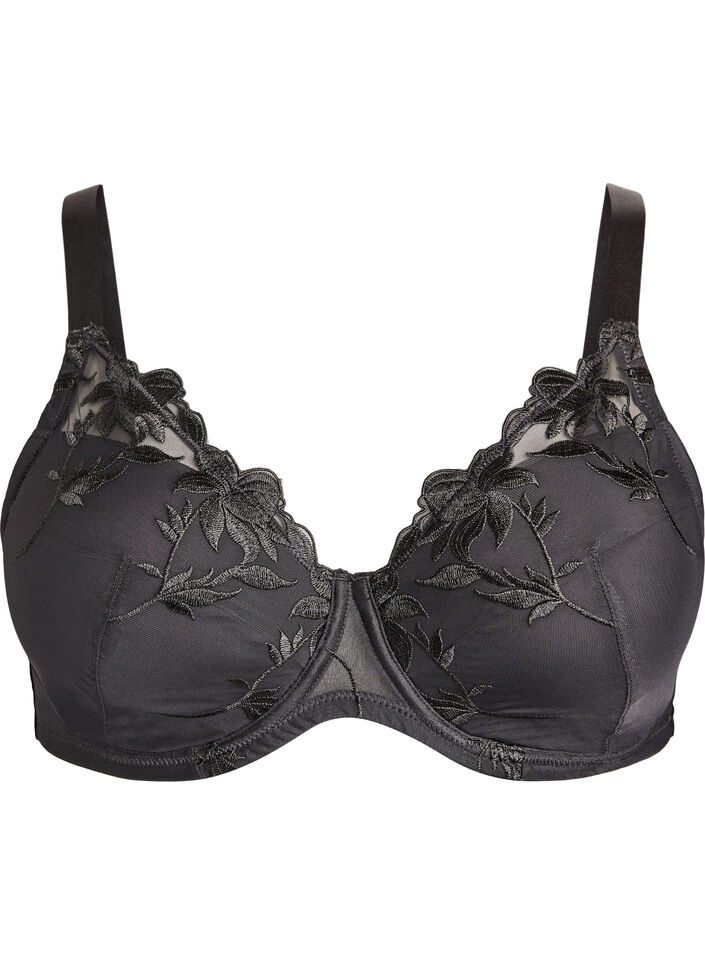 Vattert BH med b&oslash;yle og broderi, Svart, Packshot image number 0