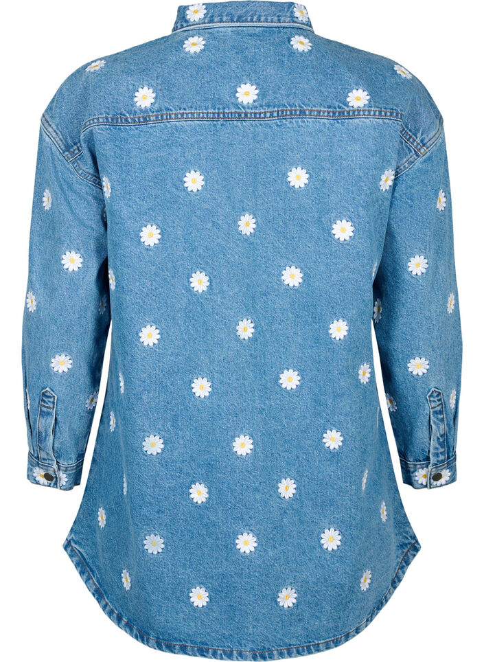 Løs denimskjorte med broderte tusenfryd, L.B. Flower, Packshot image number 1